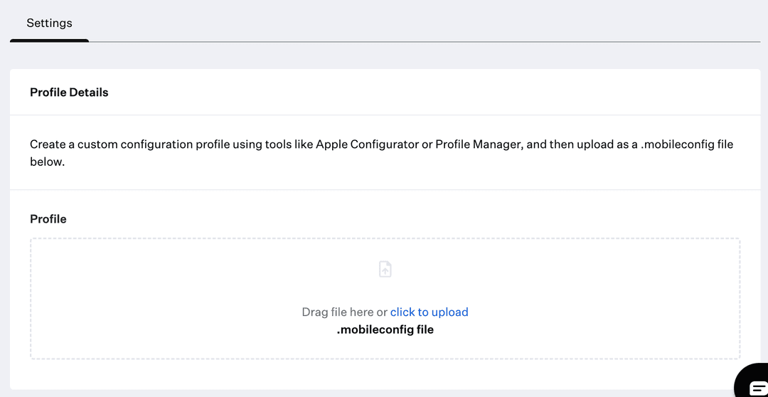 Upload the .mobileconfig file.